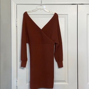 SOLD- Shein Rust Off-the-Shoulder Sweater Dress